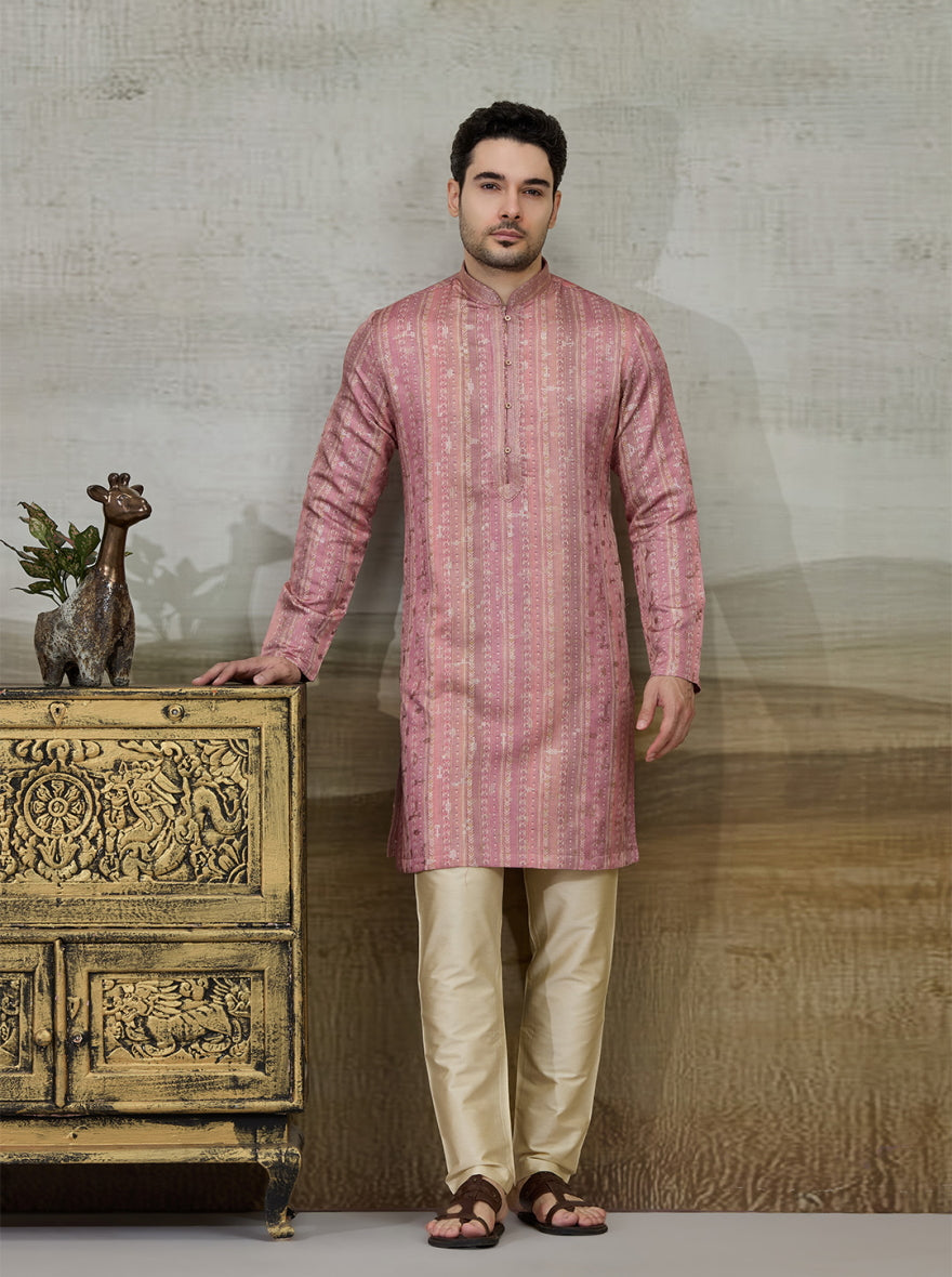 Onion & Beige Printed Kurta Pajama | TULA