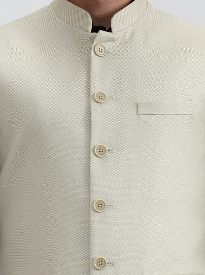Beige Solid Regular Fit Waistcoat  | Greenfibre