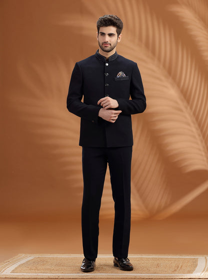 Midnight Blue Embroidered  Jodhpuri Suit | TULA