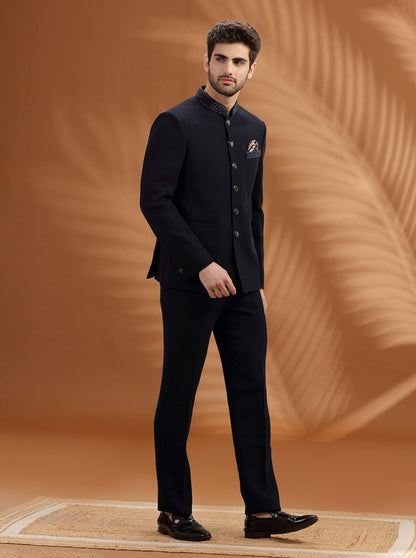 Midnight Blue Embroidered  Jodhpuri Suit | TULA