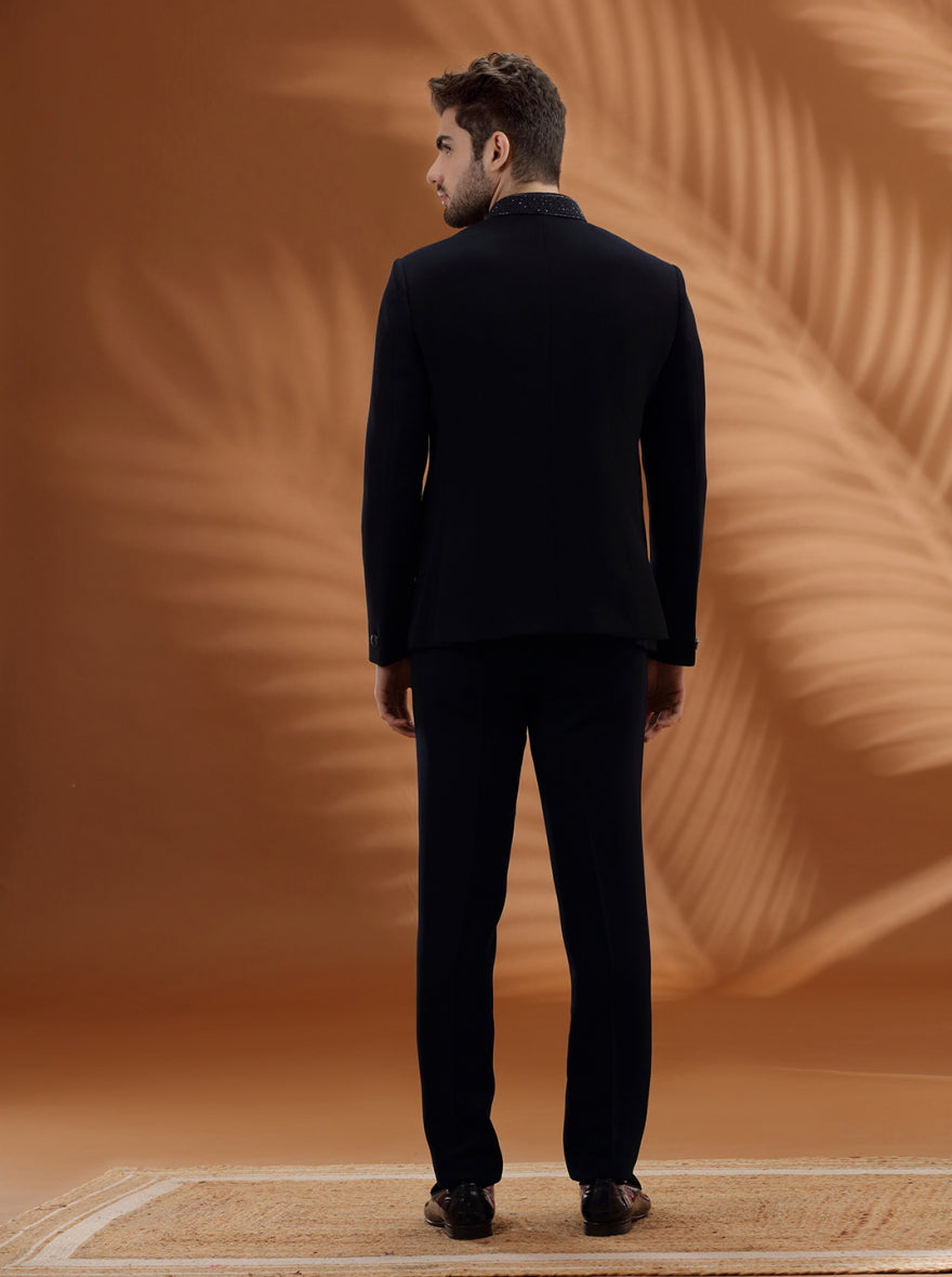 Midnight Blue Embroidered  Jodhpuri Suit | TULA
