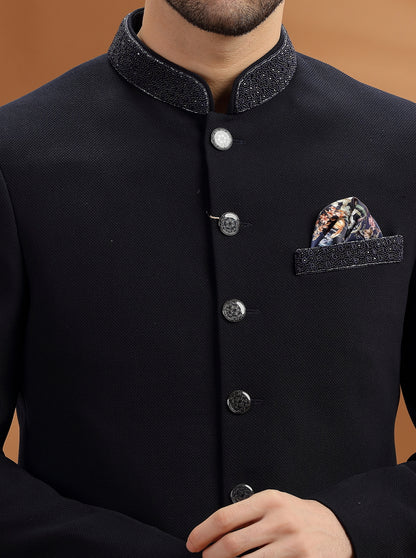 Midnight Blue Embroidered  Jodhpuri Suit | TULA