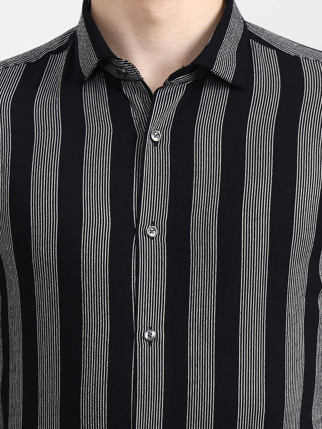 Black & White Striped Slim Fit Party Wear Shirt | Wyre