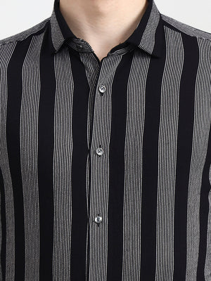 Black & White Striped Slim Fit Party Wear Shirt | Wyre