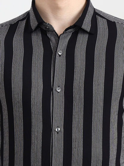 Black & White Striped Slim Fit Party Wear Shirt | Wyre