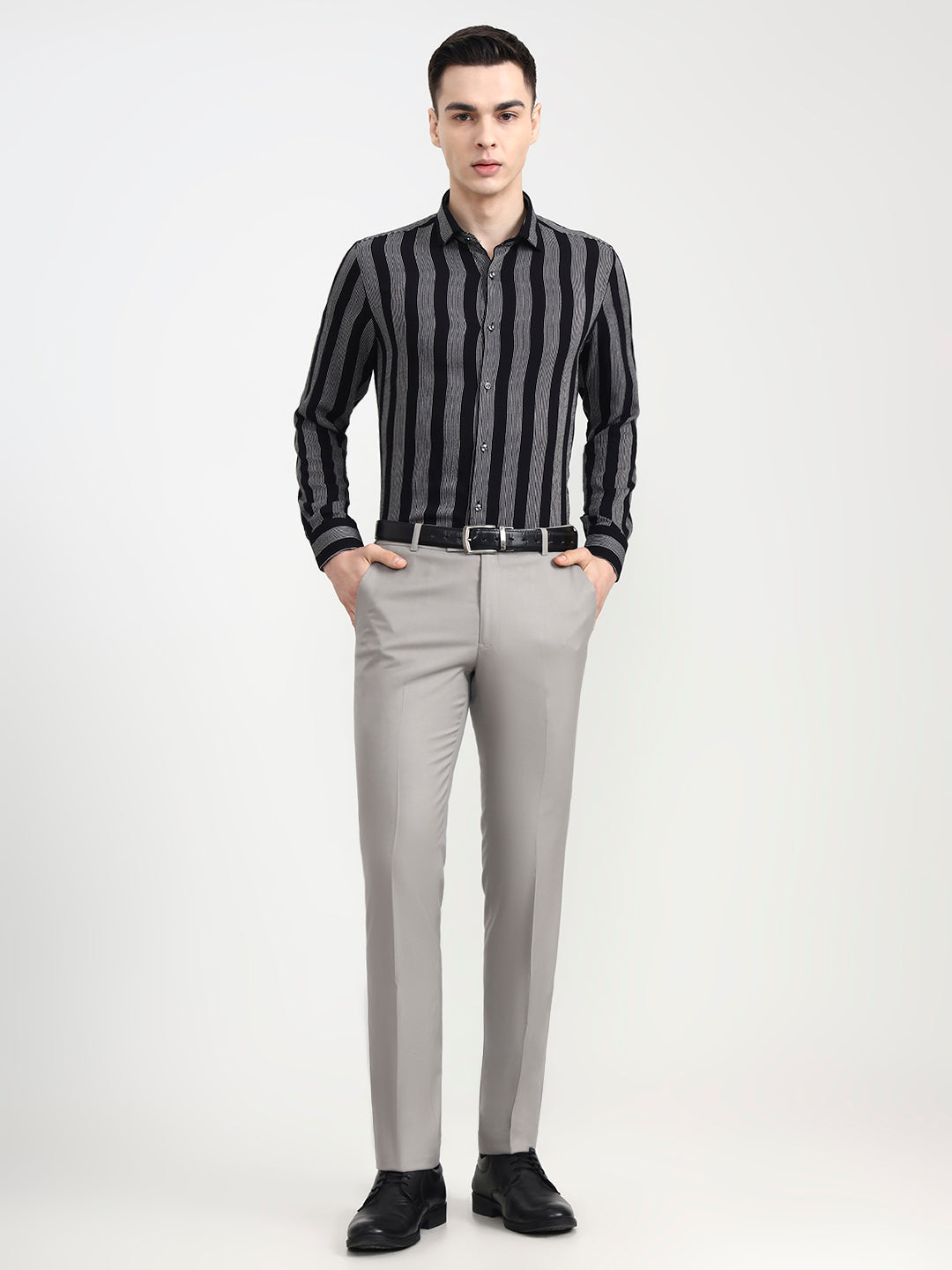 Black & White Striped Slim Fit Party Wear Shirt | Wyre