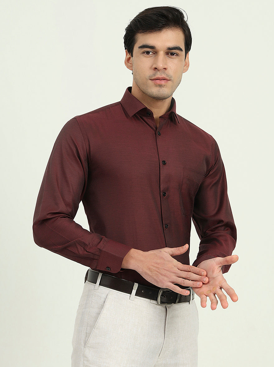 Maroon Solid Slim Fit Party Wear Shirt | Greenfibre
