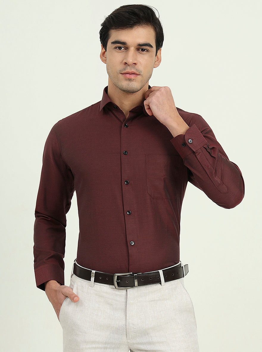 Maroon Solid Slim Fit Party Wear Shirt | Greenfibre