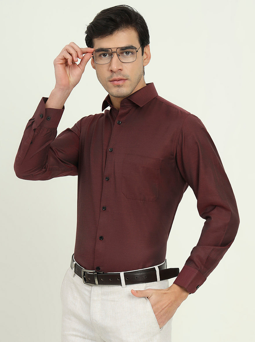 Maroon Solid Slim Fit Party Wear Shirt | Greenfibre