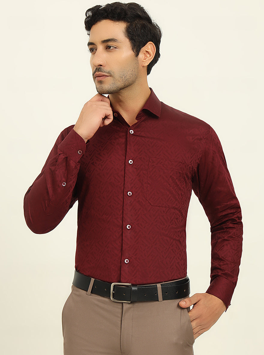 Maroon Printed Slim Fit Formal Shirt | Metal
