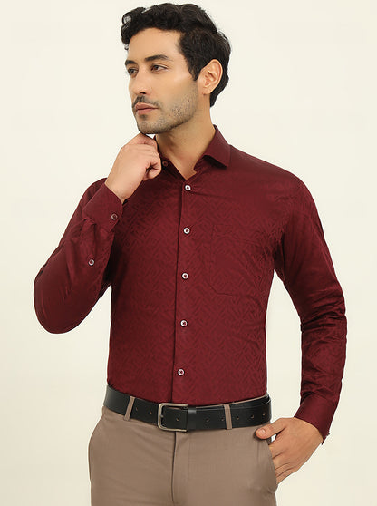 Maroon Printed Slim Fit Formal Shirt | Metal