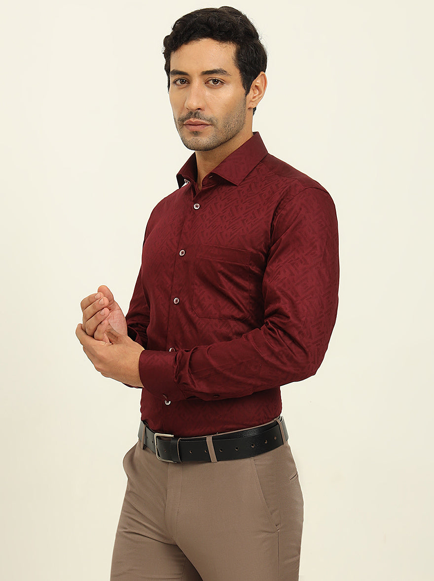 Maroon Printed Slim Fit Formal Shirt | Metal