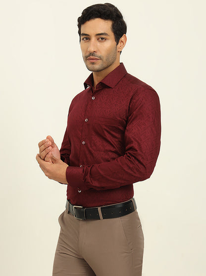 Maroon Printed Slim Fit Formal Shirt | Metal