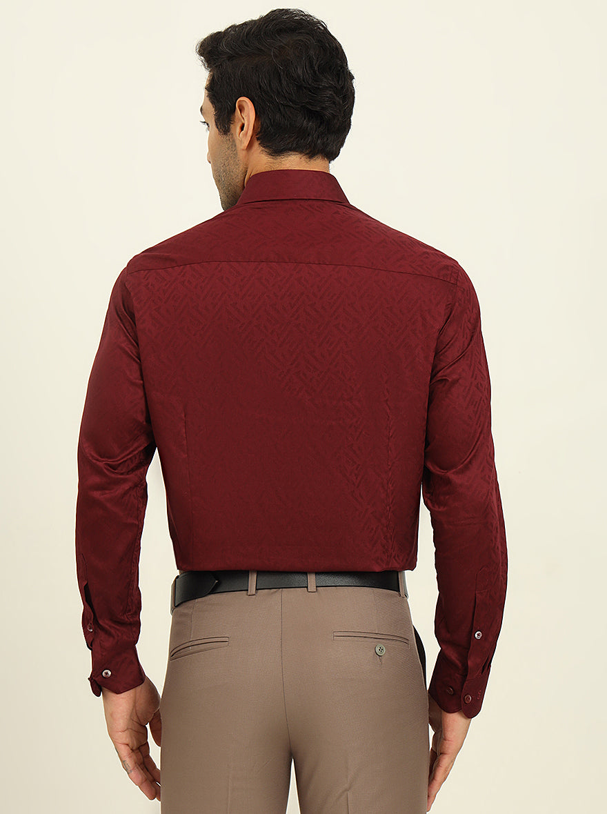 Maroon Printed Slim Fit Formal Shirt | Metal