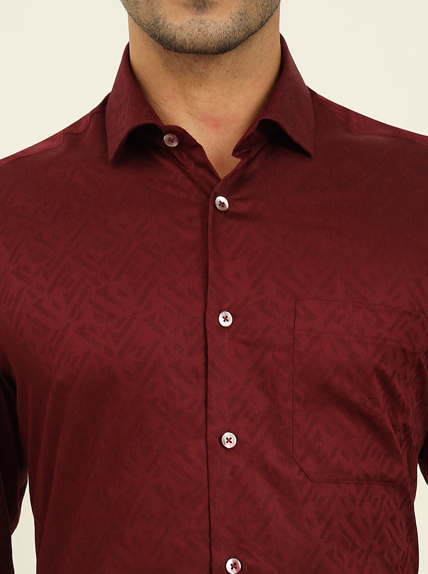 Maroon Printed Slim Fit Formal Shirt | Metal
