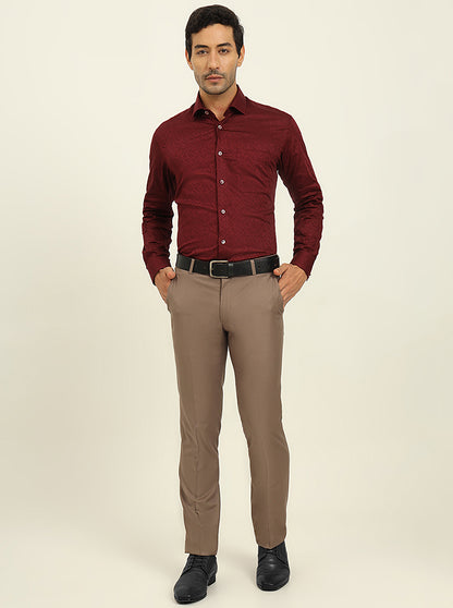 Maroon Printed Slim Fit Formal Shirt | Metal