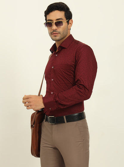 Maroon Printed Slim Fit Formal Shirt | Metal