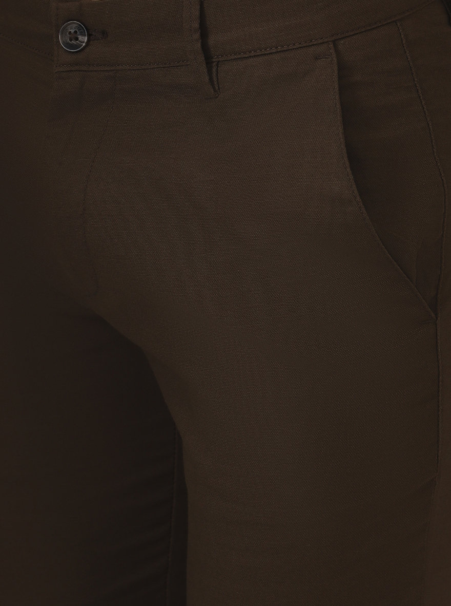 Dark Brown Solid Super Slim Fit Casual Trouser | Greenfibre