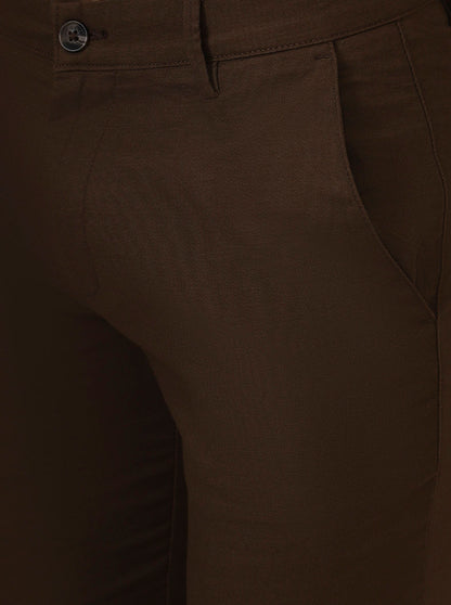 Dark Brown Solid Super Slim Fit Casual Trouser | Greenfibre