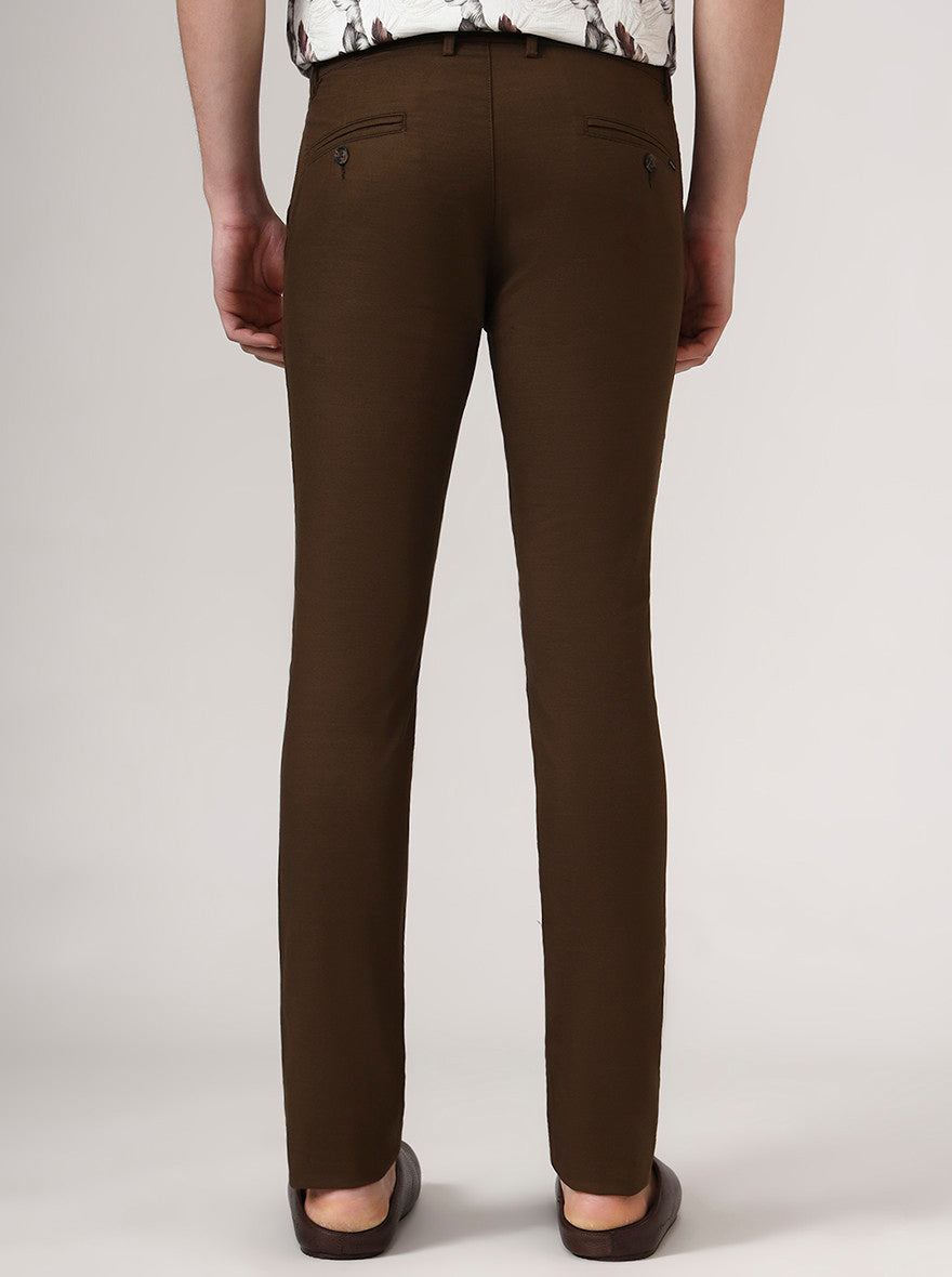 Dark Brown Solid Super Slim Fit Casual Trouser | Greenfibre