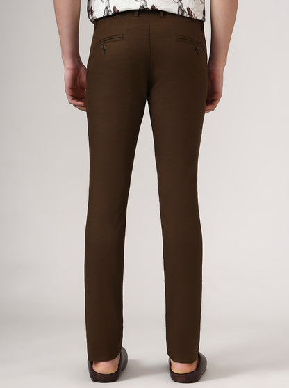 Dark Brown Solid Super Slim Fit Casual Trouser | Greenfibre
