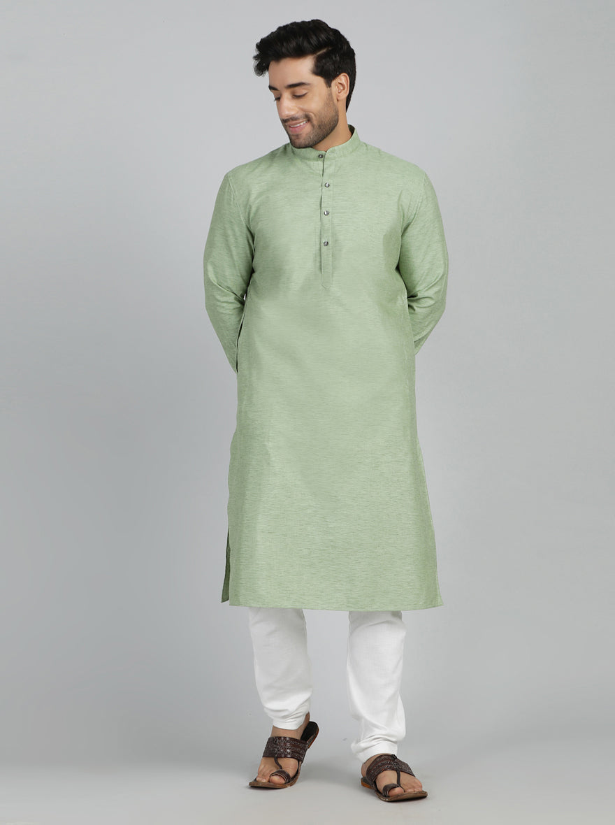 Green Solid Regular Fit Modi Kurta | JadeBlue