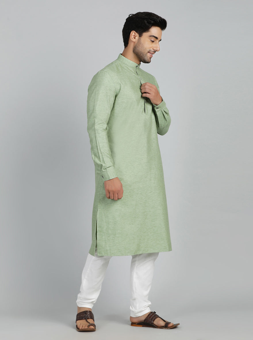 Green Solid Regular Fit Modi Kurta | JadeBlue