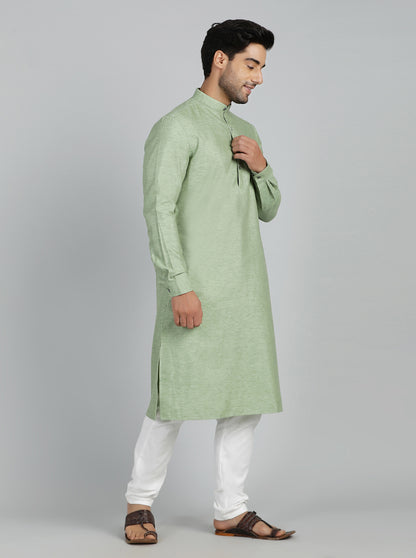 Green Solid Regular Fit Modi Kurta | JadeBlue