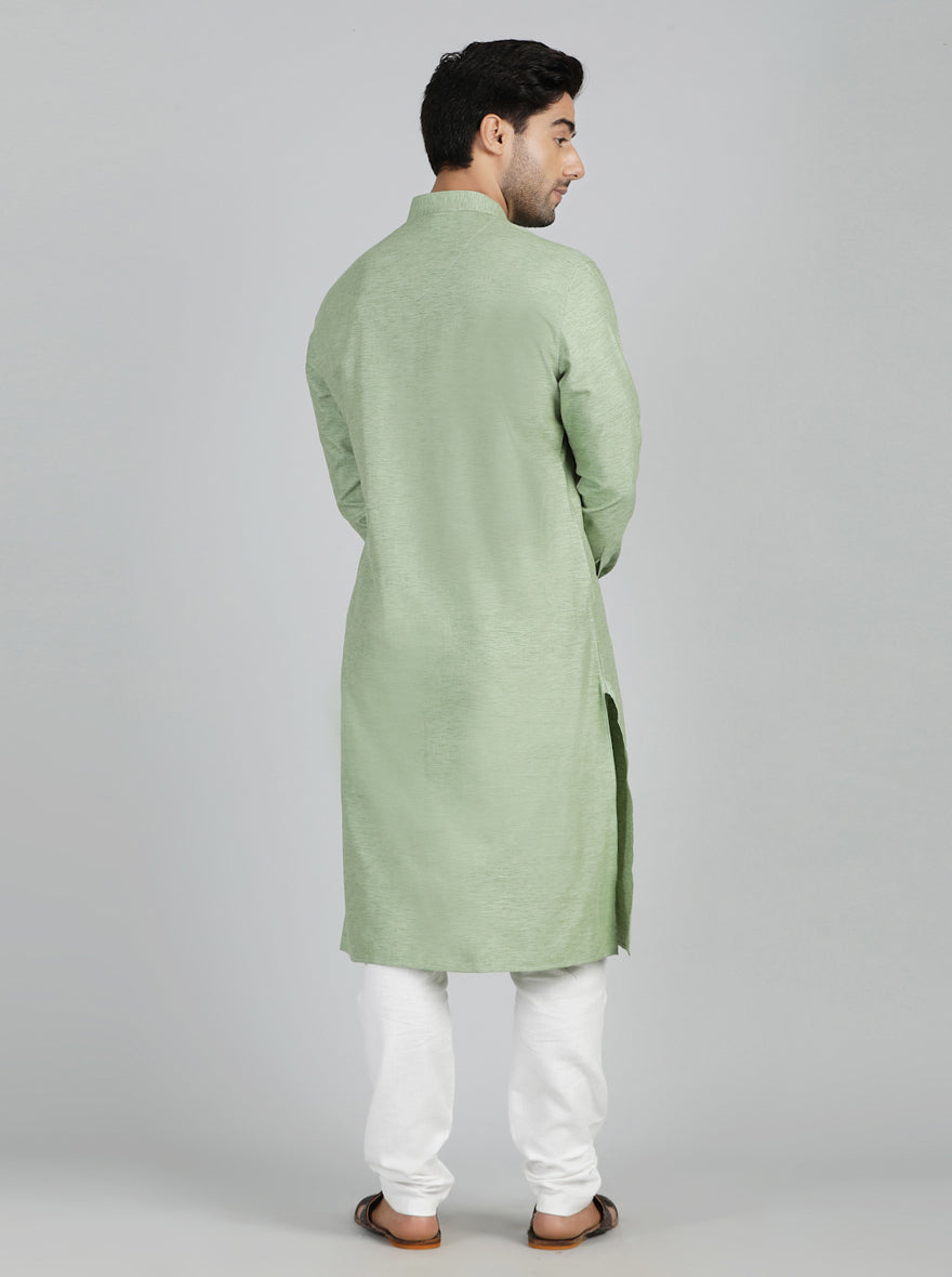 Green Solid Regular Fit Modi Kurta | JadeBlue