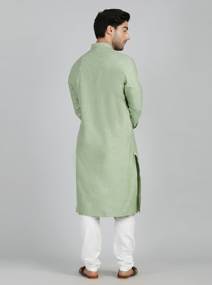 Green Solid Regular Fit Modi Kurta | JadeBlue