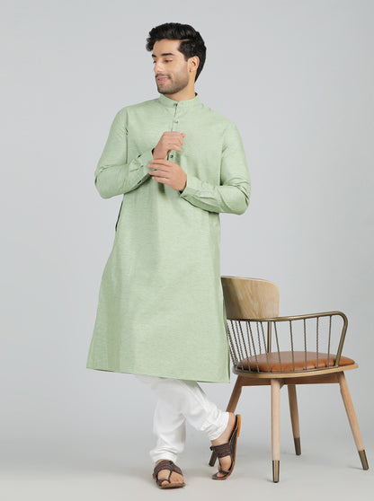 Green Solid Regular Fit Modi Kurta | JadeBlue