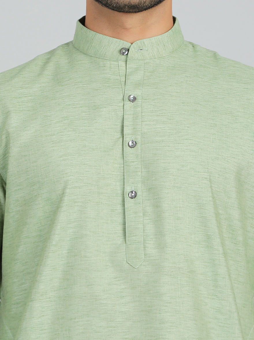 Green Solid Regular Fit Modi Kurta | JadeBlue