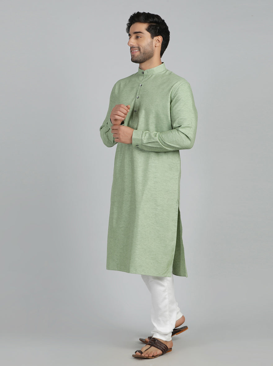 Green Solid Regular Fit Modi Kurta | JadeBlue