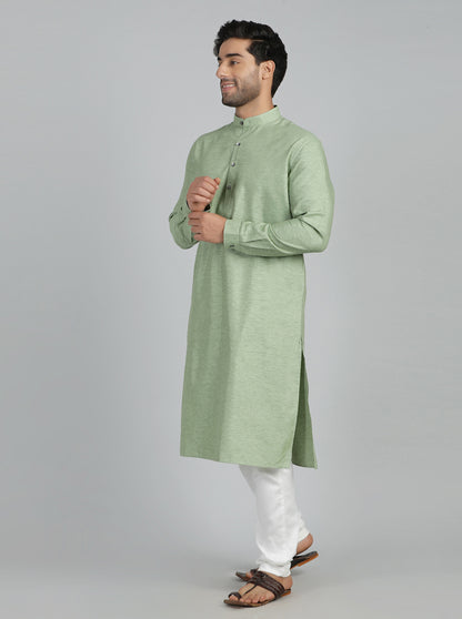Green Solid Regular Fit Modi Kurta | JadeBlue