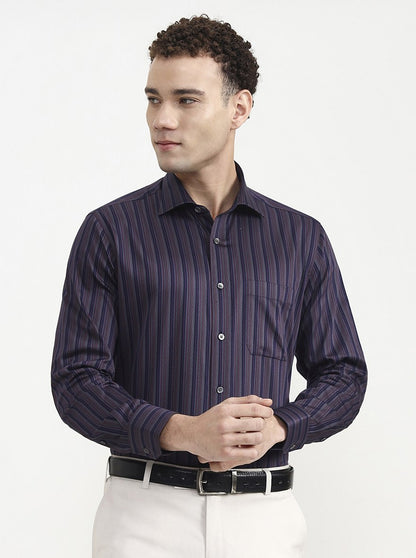 Blue Striped Slim Fit Formal Shirt | JadeBlue Super Luxe
