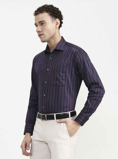 Blue Striped Slim Fit Formal Shirt | JadeBlue Super Luxe