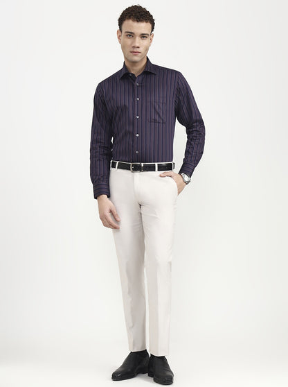 Blue Striped Slim Fit Formal Shirt | JadeBlue Super Luxe