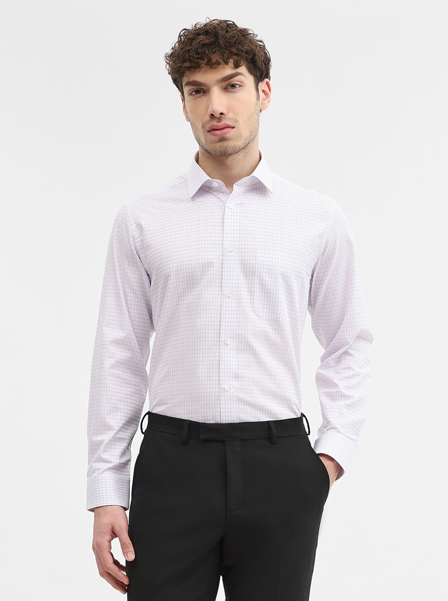 Light Purple Checked Regular Fit Formal Shirt | JadeBlue