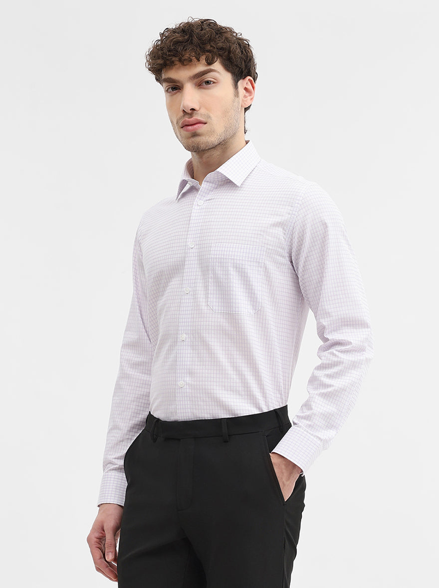 Light Purple Checked Regular Fit Formal Shirt | JadeBlue