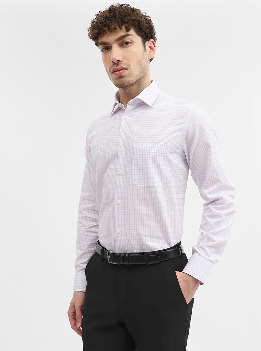 Light Purple Checked Regular Fit Formal Shirt | JadeBlue