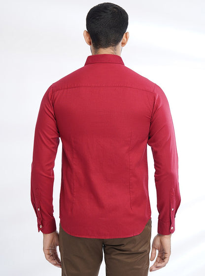Red Solid Slim Fit Casual Shirt | Greenfibre