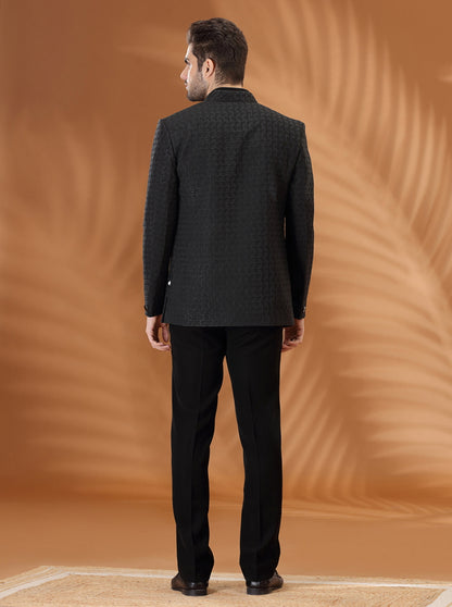 Black Self Textured  Jodhpuri Suit | JadeBlue