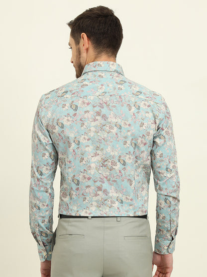 Mint Green Printed Slim Fit Party Wear Shirt | Wyre