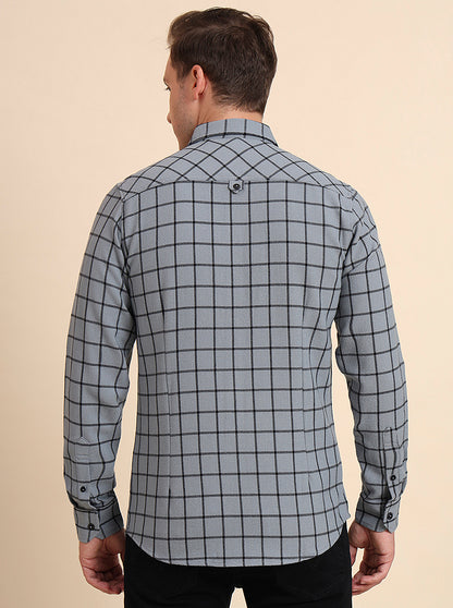 Grey Checked Slim Fit Casual Shirt | JadeBlue