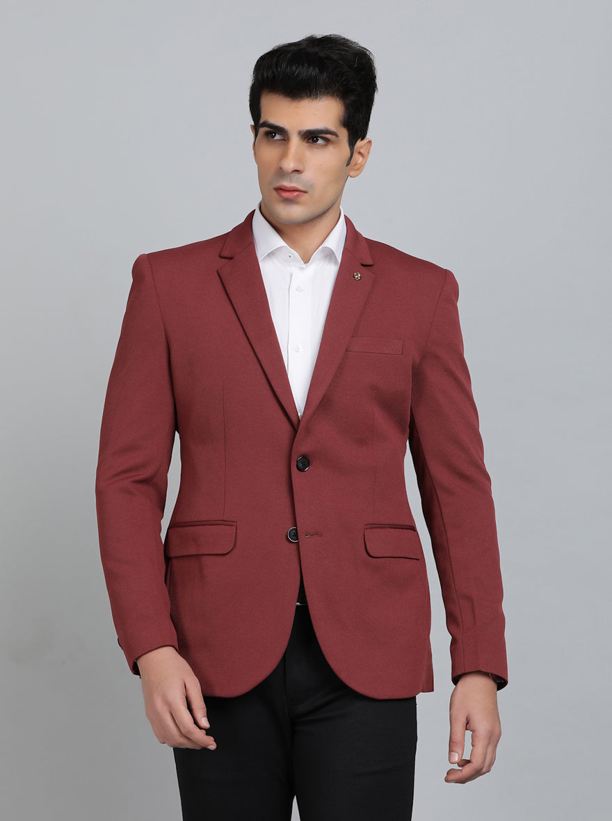 Maroon Solid Regular Fit Blazer | JB Studio