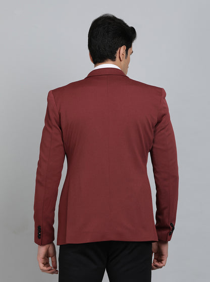 Maroon Solid Regular Fit Blazer | JB Studio