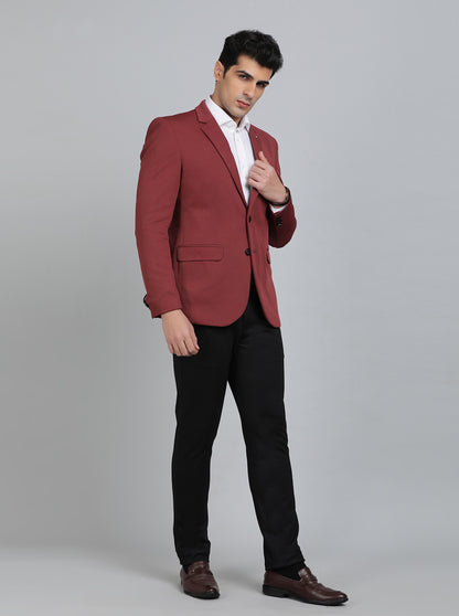 Maroon Solid Regular Fit Blazer | JB Studio