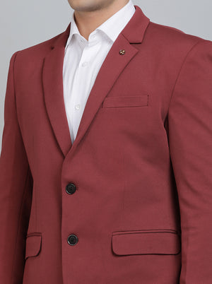 Maroon Solid Regular Fit Blazer | JB Studio