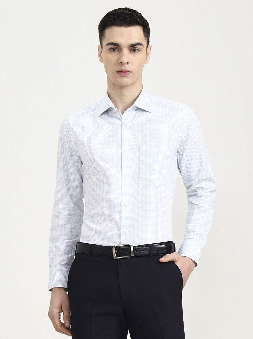 Light Green Checked Slim Fit Formal Shirt | JadeBlue Super Luxe