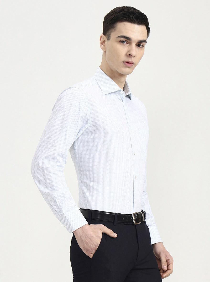 Light Green Checked Slim Fit Formal Shirt | JadeBlue Super Luxe